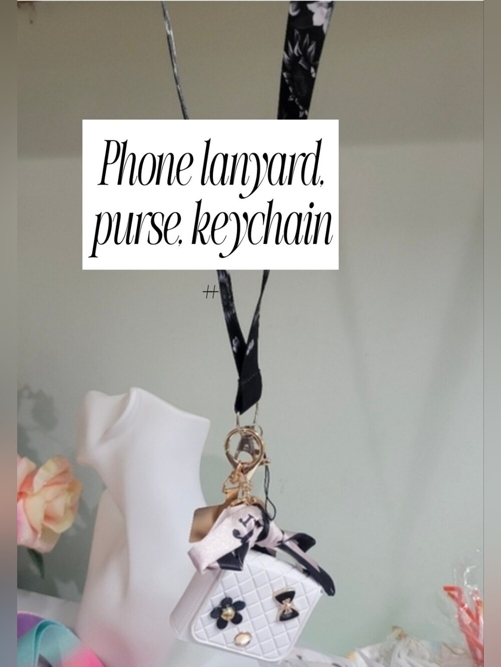 Black and White Floral Phone Crossbody Strap Phone Holder & Wristlet Pouch